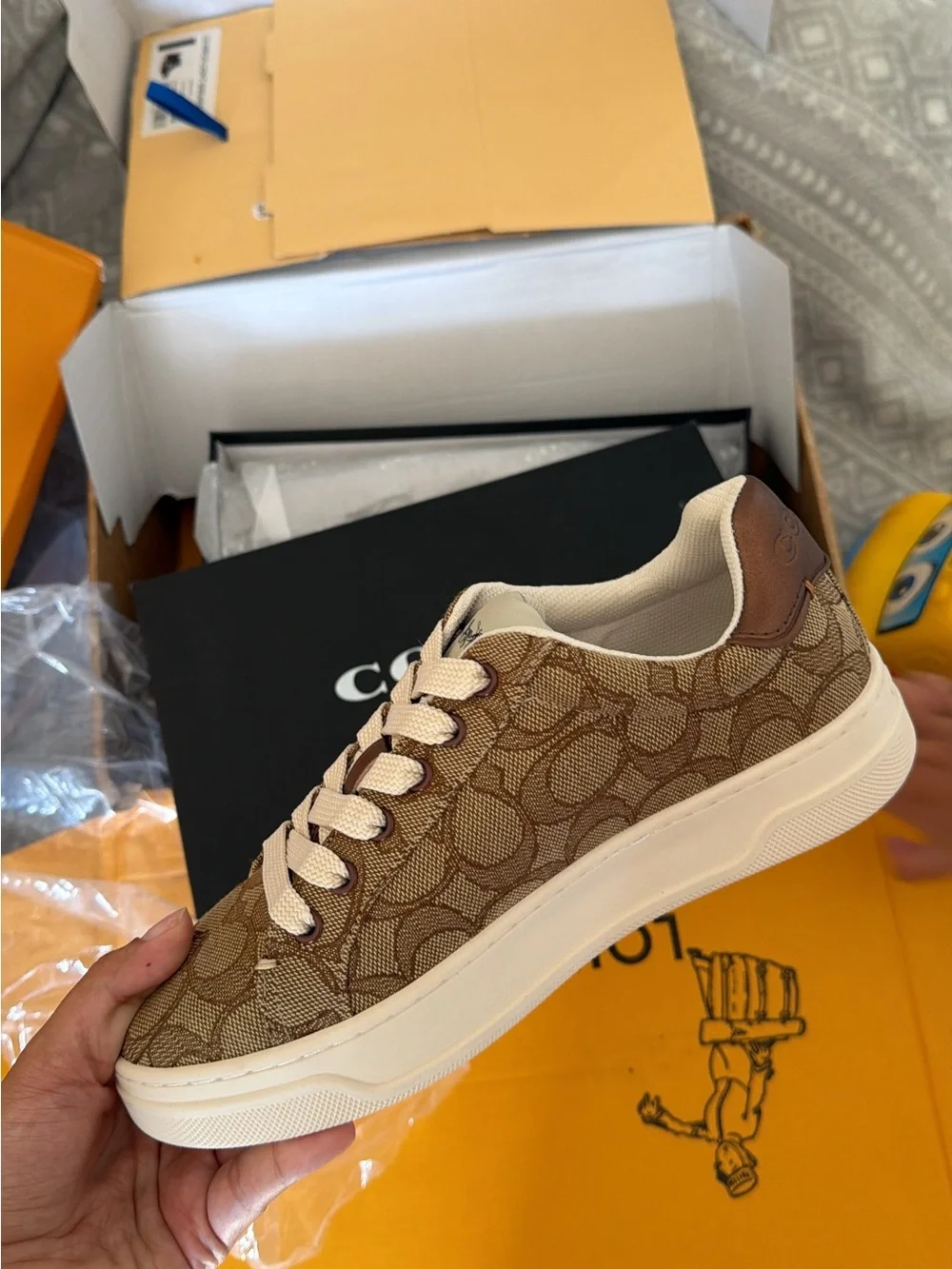 Coach Brown Signature Canvas Low Top Sneaker with Cream Sole